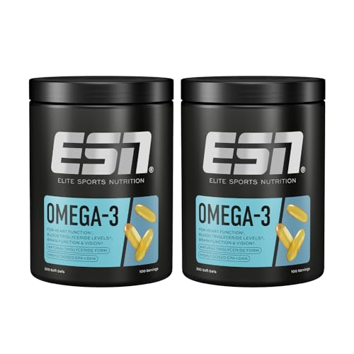 ESN Super Omega-3, 2 x 300 Kapseln, hochdosiert Fischöl mit 400 mg EPA und 300 mg DHA pro Kapsel