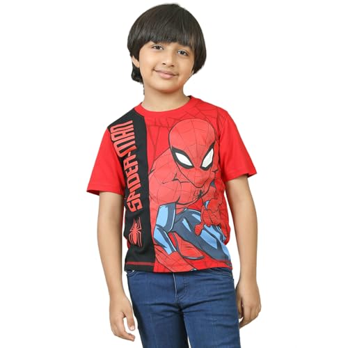 Image of Kidsville Official Marvel Avengers Spiderman Boys Half Sleeve Round Neck White Graphic Printed Cotton T-Shirts for Kid Boys