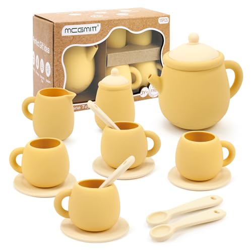 Image of MCGMITT Toy Tea Set, Silicone Tea Party Set for Little Girls Boys, 15 Pcs BPA Free Dishwasher Safe Pretend Tea Set for Toddlers Kids Age 3-6, Non Breakable Cute Toy Kitchen Accessories for Children