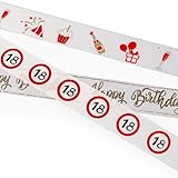 Tiwoca Deko zum 18. Geburtstag – 3 x rot-weiß-goldenes Satin Geschenkband mit Verkehrsschild-Optik Zahl 18 – Ausgefallene Geburtstagsdeko und lustige Geschenkideen für Junge und Mädchen