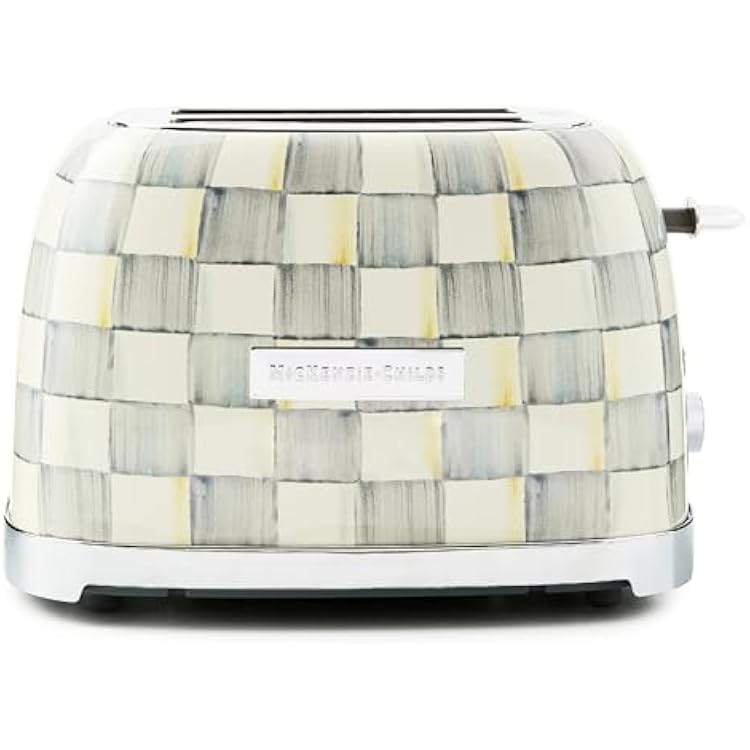 MACKENZIE-CHILDS 2-Slice Toaster, Decorative Toaster for Kitchen, Gray-and-White Sterling Check