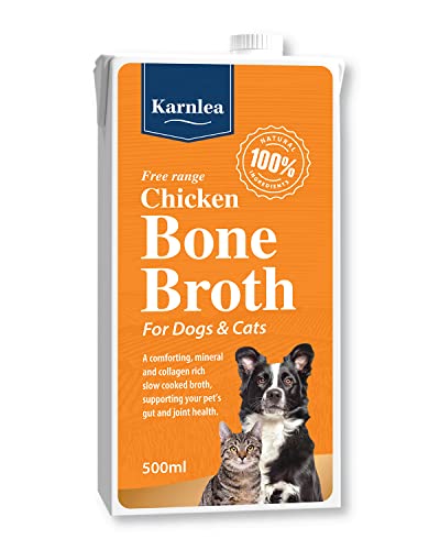 Karnlea Chicken Bone Broth for Dogs & Cats - Free Range | 100% Real & Natural Liquid Bone Broth for Pets | High in Collagen & Protein for Healthy Joints Gut Digestion Skin & Sickness Recovery
