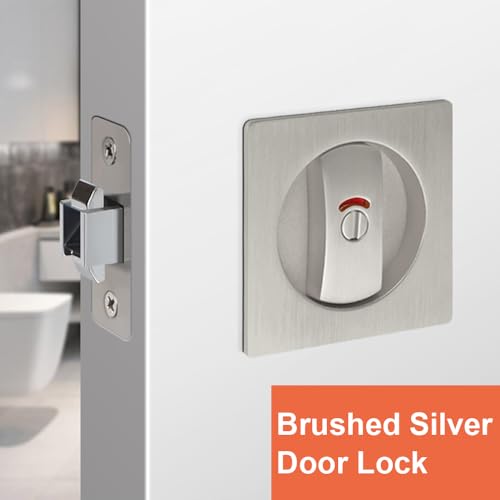 Cerradura deslizante cuadrada para puerta de bolsillo con indicadores codificados por color, diseño de pestillo de gancho doble de aleación de zinc, seguridad para puertas de oficina y hogar (Negro) miniatura 7