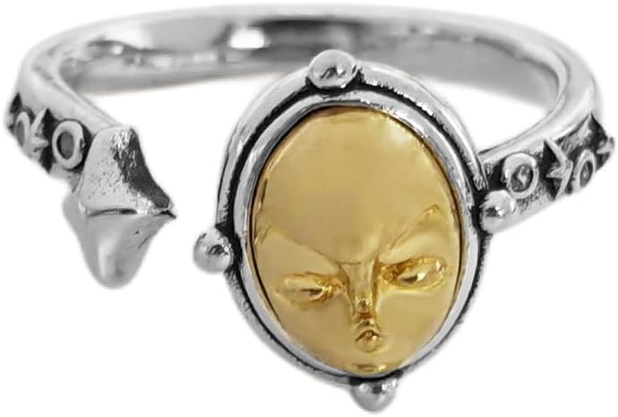 Vintage Lilith Star Cocktail Rings for Women Men Adjustable Personalized Face Ring Open Wrap Knuckle Middle Finger Band Rings Fashion Thumb Unique Comfort Fit Jewelry Gothic Punk Style