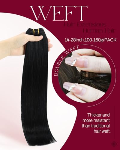 Image of Moresoo Hair Extensions Sew in Human Hair, Natural Black, 20 Inch 100g | Fine-textured Remy human hair adds balanced volume, suited to weddings, dinners and polished curls or soft waves