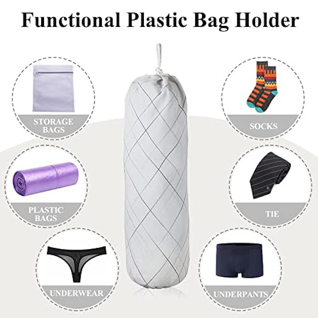 Plastic Bag Holder, Wall Mount Plastic Bag Organizer Dispenser, Heavy Duty Grocery Bag Storage Holder, Hanging Shopping Bag Holder for Home Kitchen Camper (Simple Lines)