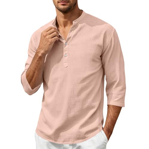 Camisas de lino para hombre, manga larga, ajuste holgado, camisa de playa de manga larga para hombre, blusa con forro suave y agradable al tacto, parte superior de tela que absorbe la humedad