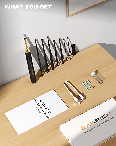 Kaugic Ear Wax Removal Tool Camera - Premium Ear Cleaner With Camera - Earwax Remover Tool With 8 Pcs Ear Picker Set - Otoscope With 1080P 500W Hd Waterproof Ear Camera For Iphone & Android #TOP6
