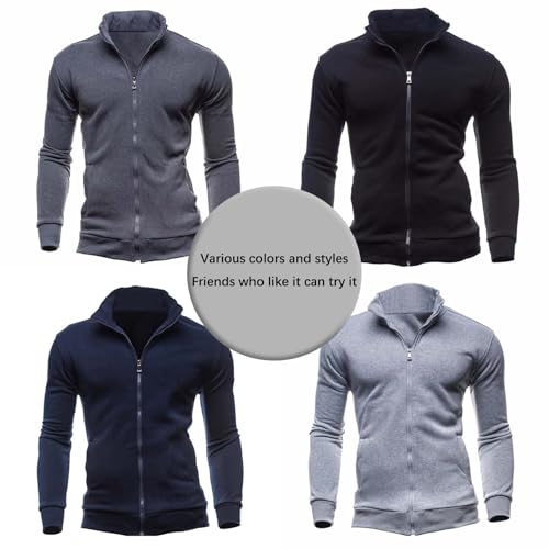 Seroni Mens Full Zipper Sweatshirt No Hood Plain Gym Wear Lightweight Outwear Tops with Pocket-QHS||L2