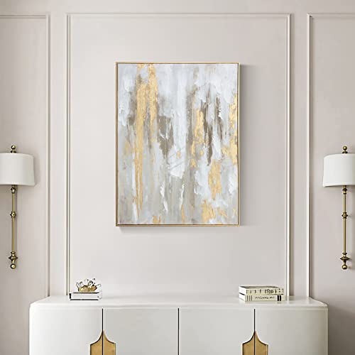Gold Abstract Wall Art Decor - Framed Abstract Canvas Artwork With Gold Foil And Texture For Modern Style Decor, Ready To Hang #TOP2