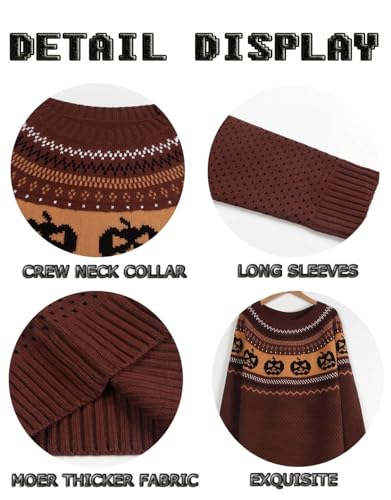 Women's Vintage Fair Isle Pullover Sweater Casual Fit Dressy Crewneck Long Sleeve Lightweight Knit Tops