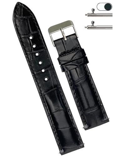vinacreations 19mm Black Leather Watch Band Quick Release Handmade Leather Strap Replacement Wristband for Men Stainless Steel Buckle Christmas Father's Day Gift for Dad Son Husband DH-01-19MM-NEW