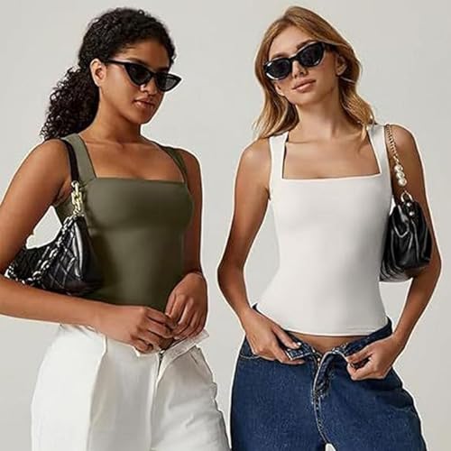 Tank Top-Women's Summer Sleeveless Square Neck Tank Top,Camisole Tops -Women's Square Neck Double Lined Tank Tops4