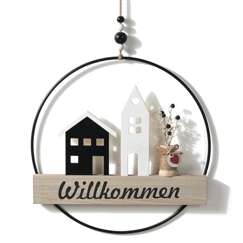 Dörrkrans välkommen av trä välkommen skylt dörrkrans året runt, dörrkrans året runt, torkad blomkrans välkommen skylt ytterdörr, ytterdörr, välkommen välkommen skylt (1)