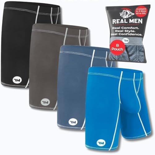 Real Men 9in Nylon Boxer Briefs B Pouch Med 4pk