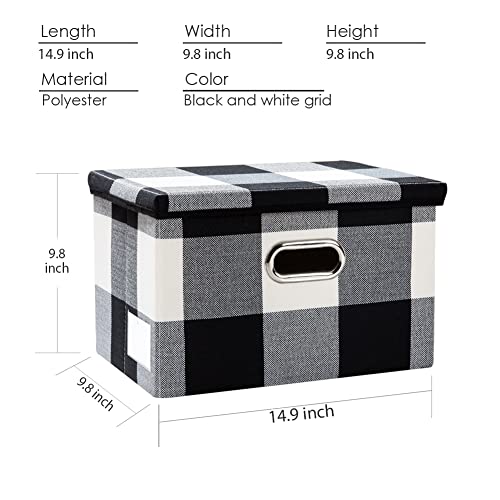 Image of PRANDOM Collapsible Storage Bin with Lid [3-Pack] Fabric Foldable Storage Box Organizer Container Basket Cube with Cover for Home Bedroom Closet Office Nursery Black and White Grid(14.9x9.8x9.8)