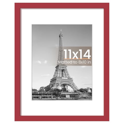 Image of upsimples 11x14 Picture Frame, Display Pictures 8x10 with Mat or 11 x 14 Without, Wall Hanging Photo Frames, Red, 1 Pack