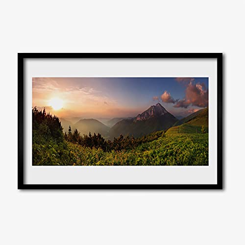 Affiche encadrée 60x40 cm avec cadre en MDF robuste motif paysage montagnard et forêt