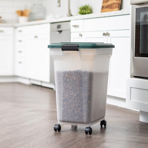 Remington WeatherPro Airtight Dog Food Storage Container, Up to 42 lbs, Attachable Wheels, For Dog Cat Bird and Other Pet Food Storage Bin, Keep Fresh, Translucent Body, Green - Image 3