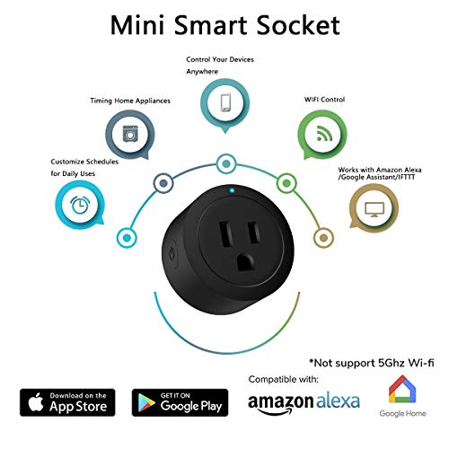Black Smart Plug Amysen : Smart Mini WiFi Outlet, Works with Alexa and Google Home, ETL Certified, Only Supports 2.4GHz Network, No Hub Required, Remote Control, Control Your Devices from Anywhere
