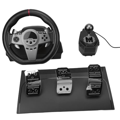 VELATEMOR Volante da Corsa, Rotazione dello Sterzo di 270° con Pedali a Induzione Lineare Hall e Leve del Cambio, Set di Volanti da Gioco Adatto, per PC Computer Gaming