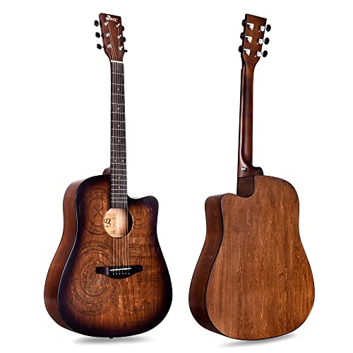 Winzz AF-H00LC Hand Rubbed Series - Full Size Cutaway Carved Acoustic Acustica Guitar Adult Beginner Starter Bundle thumb #3