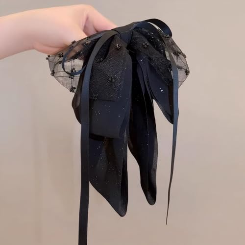 Clip Pinza para Cabello con Lazo Grande de Chifón Negro miniatura 3
