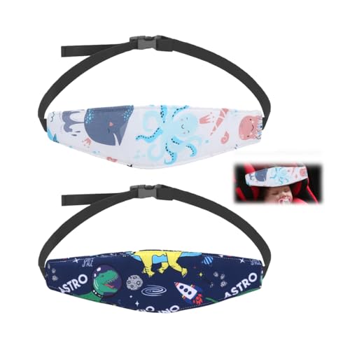 TSUOUKL 2pcs Soporte Seguridad Cabeza para Bebe en el Coche, Cinta Ajustable para Confort en Viajes en Auto, Soporte Cabeza Niño Coche para Viajar Dormir en el Coche, Cinta Cabeza Bebe