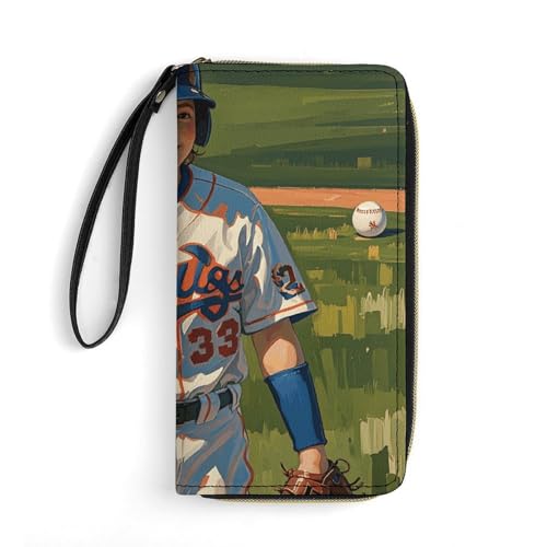 Women Wallets Baseball Leather Wallet for Women Thin Wallet with Zipper Pocket Card Holder