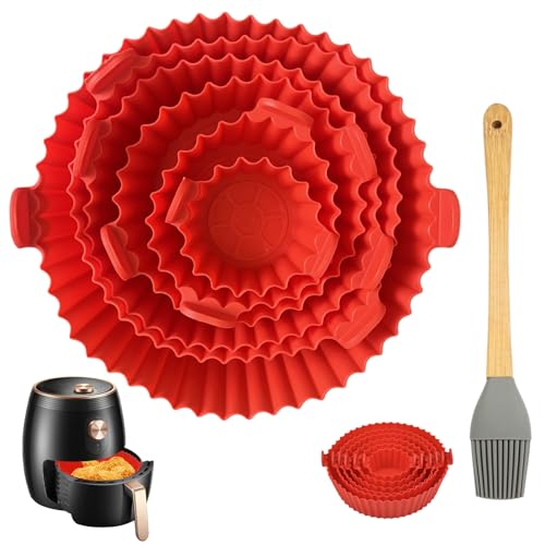 6 PCS Silikonform Airfryer, Silikonform für Heißluftfritteuse mit Bürste, Air Fryer Silikon Einsatz, Heißluftfritteuse Backform, Silikonform für Airfryer für Ofen Mikrowelle Heißluftfritteuse