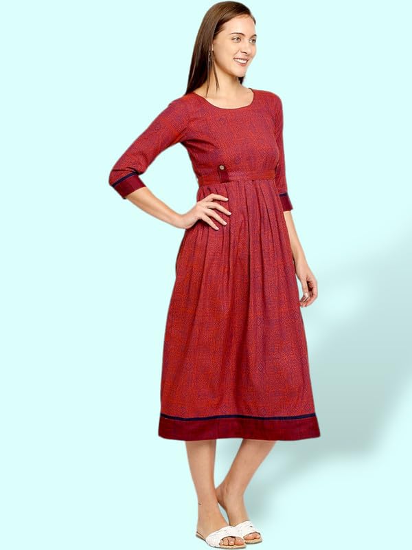 Image of DUMMY SHAPE Maternity Gown for Women | Feeding Flare Kurta with Dual Nursing Zippers for Pre & Post Partum | Maternity Dresses for Women Cotton (DS-MAT-P052 2XL, Maroon)