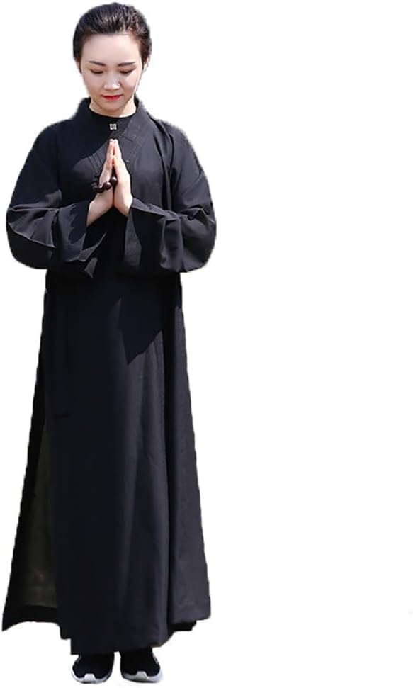 Women's Traditional Buddhist Monk Robe Spring Summer Comfortable Breathable Meditation Prayer Monk Costume(Black,S)