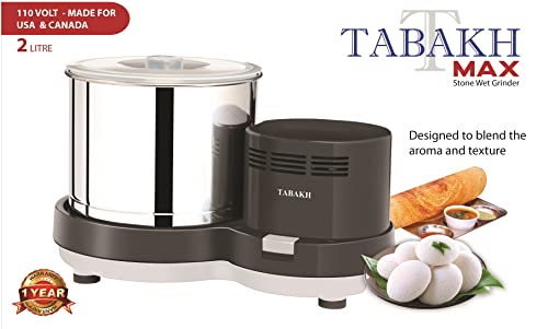 Tabakh Max 2-Liter Stone Wet Grinder With Atta Kneader & Coconut Scraper, 110V, Gray #TOP1