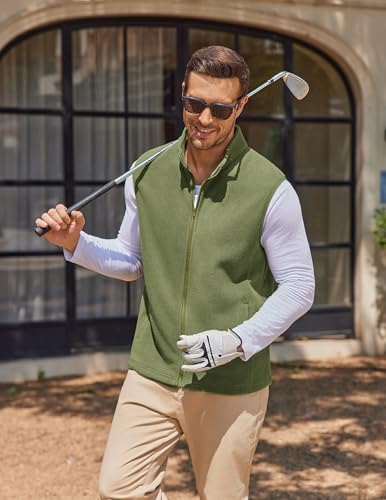 COOFANDY Outdoor Fleece Vest for Men Sleeveless Zip up Jacket Lightweight Hiking Outerwear Casual Vests Army Green,S — view 4