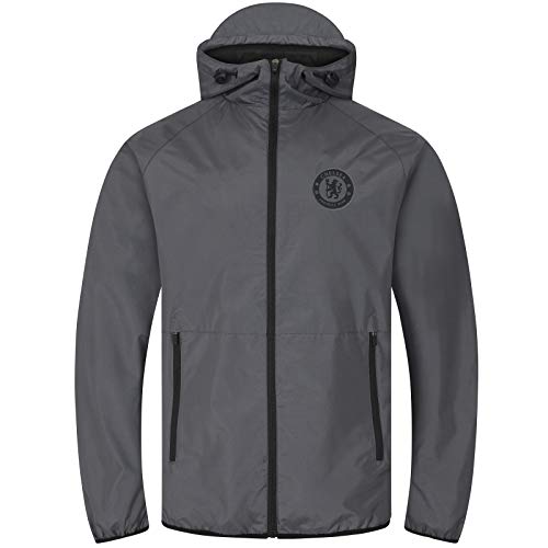 Chelsea FC - Chaqueta cortavientos oficial - Para hombre - Impermeable - Gris - Capucha - XL