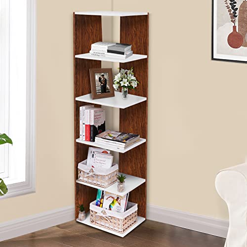 Image of ABOUT SPACE Book Shelf - 5 Tier 5 ft Versatile Book Stand for Home Library, Office Modern Engineered Wood Slim Open Display Rack Shelf for Bedroom Living Room (Oak Red - L 45 x B 31.5 x H 154 cm)