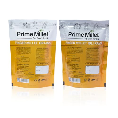 Image of Prime Millets Finger Millet Combo Pack (2 x 750g) | Organic Whole Ragi Grains & Ragi Idli Rava | High Fiber | Gluten-Free | Supports Digestion | Premium Quality