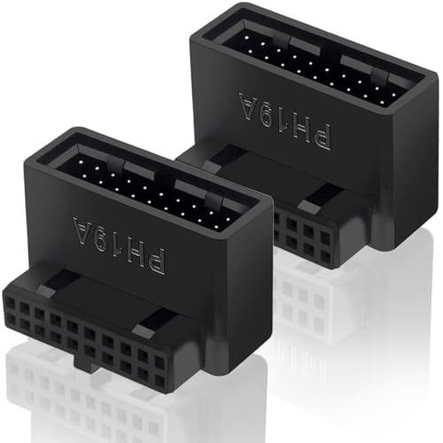 Image of HAAMNING7 2 Pcs Motherboard USB 3.0 19/20 Pin 90 Degree Adapter, Male to Female L-type Turn Right Angle Socket Extension Adapter, for Computer Desktop Motherboard(Header Up Angle PH19A)