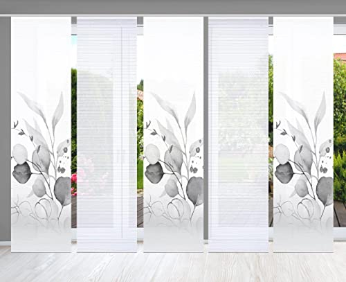 HOME in green 84096 ABANIO Schiebegardine Rec. Polyester, 245x60 cm, halbtransparent, Farbe:grau, Größe:245 x 60 cm, Anzahl:5er-Set (3X Motiv. 2X Uni) HOME in green 84096 ABANIO Schiebegardine Rec. Polyester, 245x60 cm, halbtransparent, Farbe:grau, Größe:245 x 60 cm, Anzahl:5er-Set (3X Motiv. 2X Uni)
