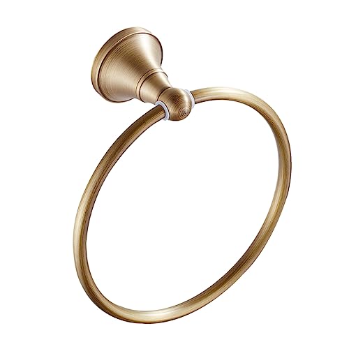 POPETPOP Antique Brass Towel Ring Round Towel Rack for Bathroom Elegant Design Durable Brass Material for Home Hotel School Decor Antique Brushed Finish