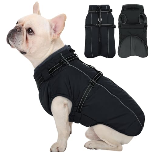 Kuoser Wasserdicht Hundejacke - Warm Wintermantel für Kleine Hunde, Fleecemantel Hundepullover, S Schwarz