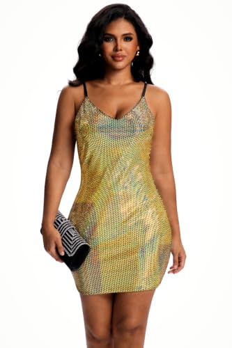 Image of Women's Glitter Sequin Dress Adjustable Spaghetti Strap Fashion Sparkle Party Dresses