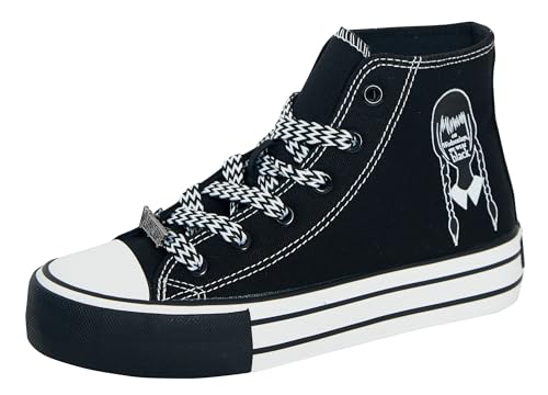 Femmes Adolescentes Filles Mercredi Baskets Montantes Escarpins en Toile Famille Addams Baskets à Lacets Chaussures de Sport