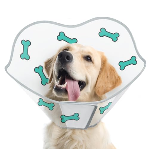 Dog Cone After Surgery - Soft, Comfortable, Adjustable Recovery Collar for Large, Medium, Small Dogs - Stop Licking with Soft Protect Edge (Bone, M)