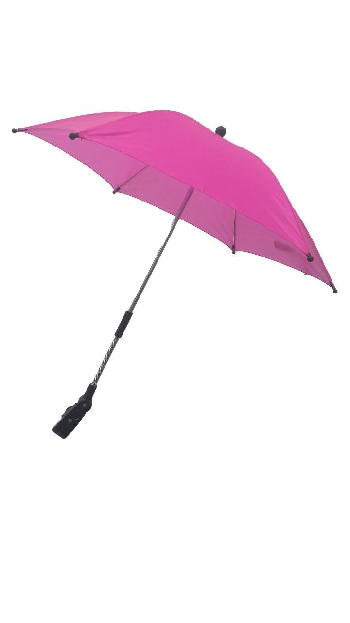Universal Baby Pram Parasol with UV Protection – UPF 50+ Sunshade Umbrella for Stroller, Buggy & Pushchair Canopy Adjustable, Easy Clip-On, Baby Sun Protection Big Clamp Fits All Models - Hot Pink