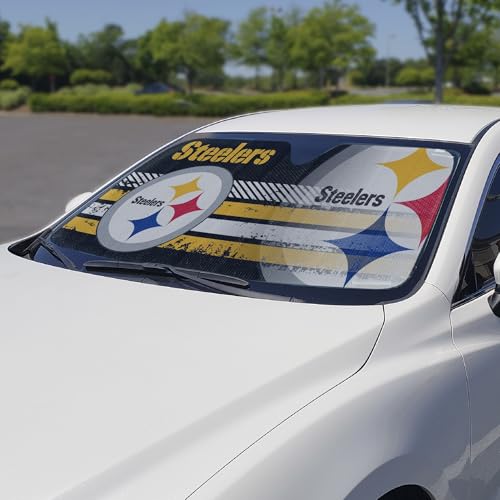 Image of Fanmats NFL Windshield Sun Auto Shade, Sun Shield Sun Visor Accordion tri-fold for Storage 59 inch x 29.5 inch, Colorful Team Design