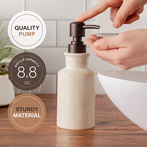 Image of Creative Scents Rustic Luxe Beige 4 Piece Bathroom Accessories Set | Includes Soap Dispenser, Toothbrush Holder, Tumbler Cup & Soap Dish