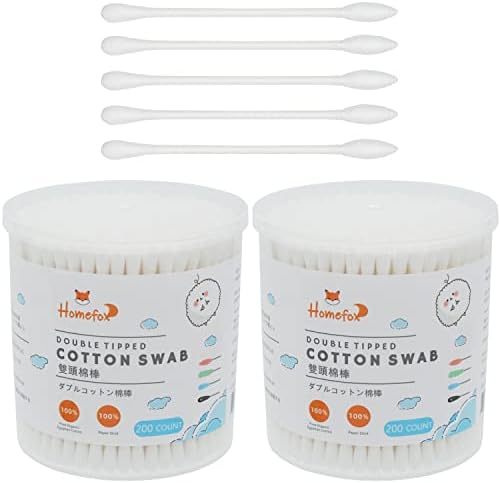 HOMEFOX Cotton Swabs Precision Pointed - 400 Count Pointy Organic Cotton Buds Double Side Tightly Wrapped Cotton Tips Paper Stick Soft Gentle Chlorine-Free Cruelty-Free, Pointy & Round (White)