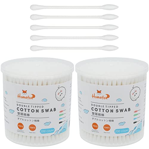 Homefox Cotton Swabs Precision Pointed - 400 Count Pointy Organic Cotton Buds Double Side Tightly Wrapped Cotton Tips Paper Stick Soft Gentle Chlorine-Free Cruelty-Free, Pointy & Round (White) #TOP1