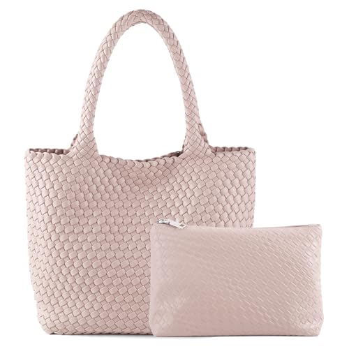 Image of Hand Woven Bag Tote BagS For Women Top Handle Shoulder Vegan Leather Large Travel Beach Hobo Handbag